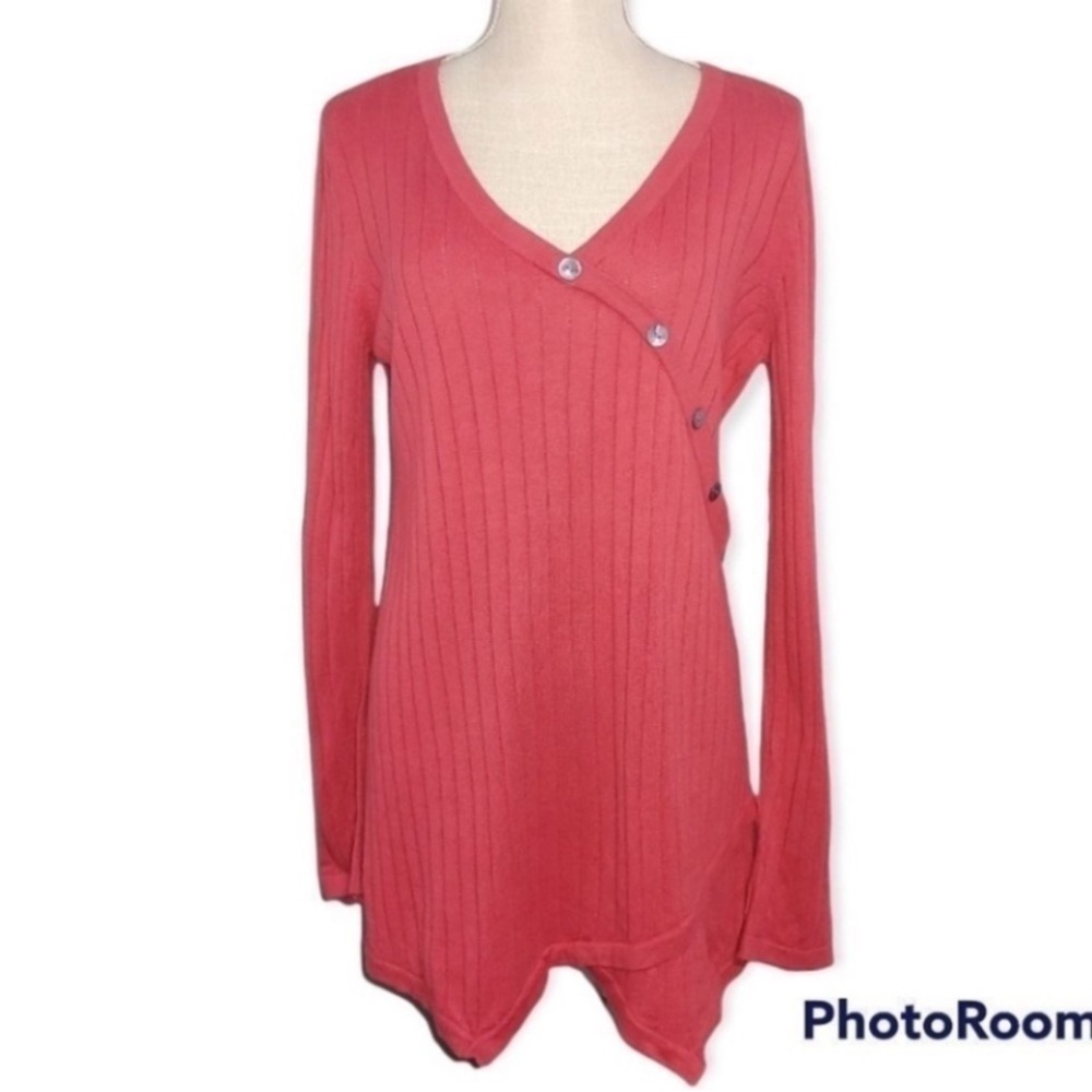 Soft Surroundings Coral V-neck long sleeve asymetrical hem surplice tunic top